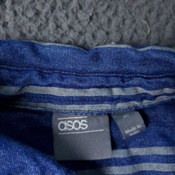 ASOS Ombre Denim Button Shirt Mens XS Extra Small Long Sleeve Blue Y2k - Picture 4 of 10
